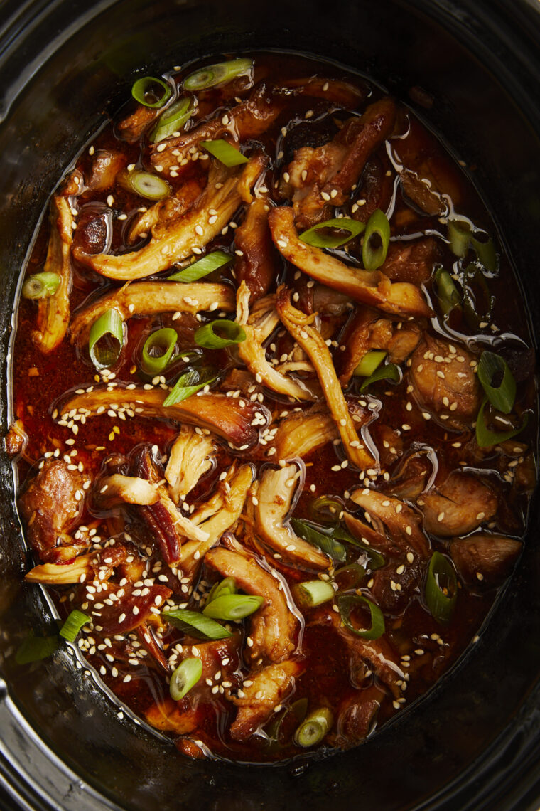 Slow Cooker Honey Sesame Chicken - Dump everything in the crockpot for a family-friendly meal! Best served over rice. Sweet, savory & so easy. 