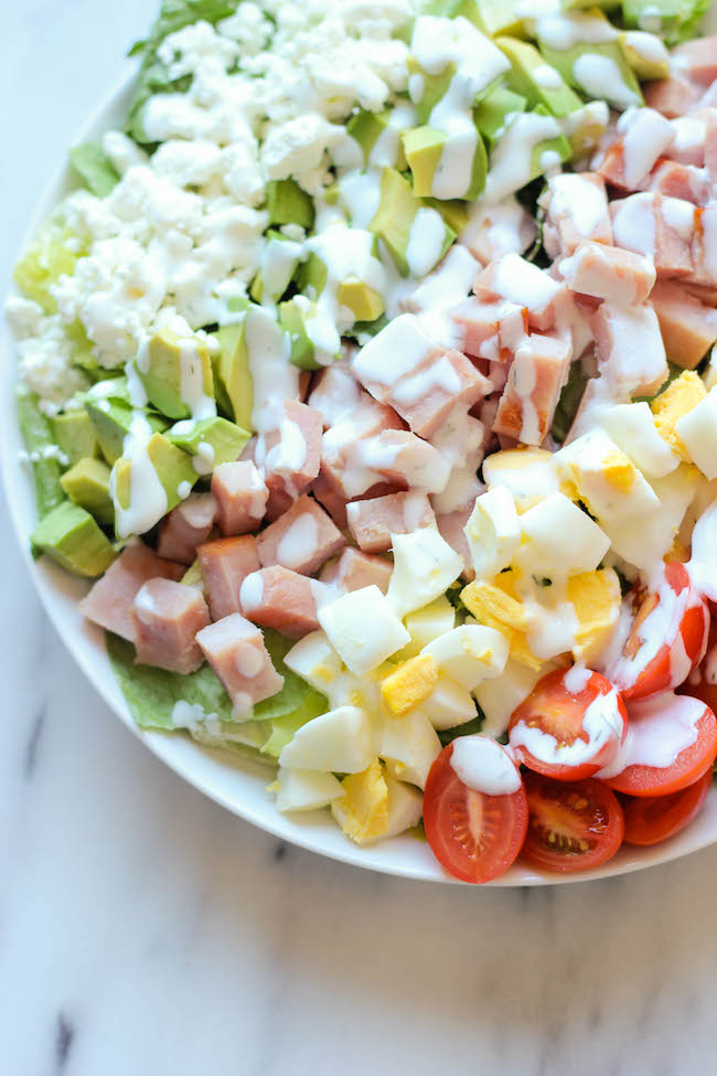 Leftover Thanksgiving Ham Cobb Salad - Use up your leftover ham in this glorious cobb salad with a healthy Greek yogurt ranch dressing!