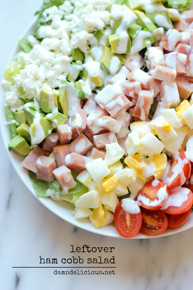 Leftover Thanksgiving Ham Cobb Salad - Use up your leftover ham in this glorious cobb salad with a healthy Greek yogurt ranch dressing!