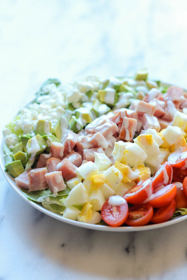 Leftover Thanksgiving Ham Cobb Salad - Use up your leftover ham in this glorious cobb salad with a healthy Greek yogurt ranch dressing!