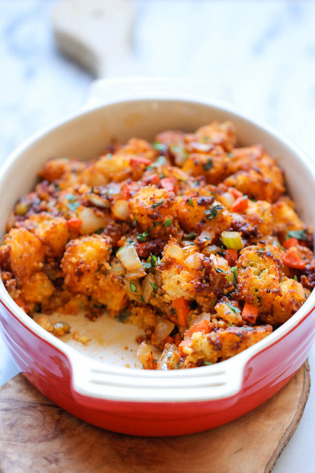 Chorizo Cornbread Stuffing - Damn Delicious