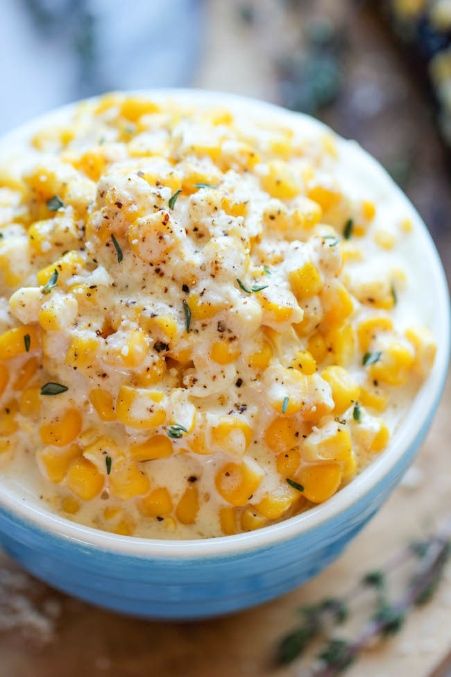 Slow Cooker Creamed Corn - So rich and creamy, and unbelievably easy to make with just 5 ingredients. Doesn't get easier than that!