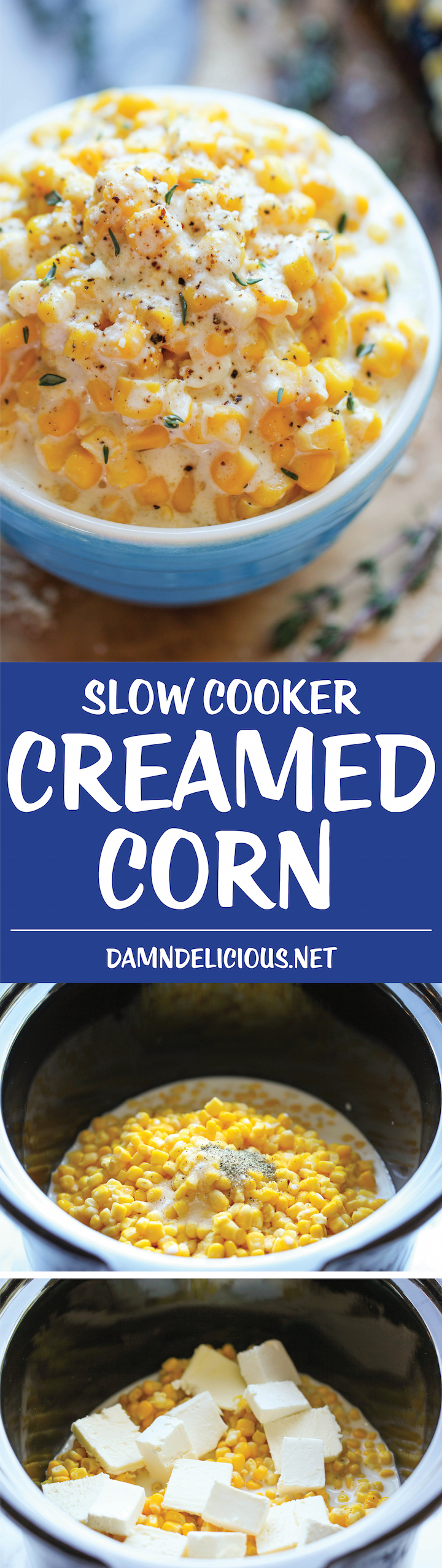 Slow Cooker Creamed Corn - So rich and creamy, and unbelievably easy to make with just 5 ingredients. It does not get easier than that!