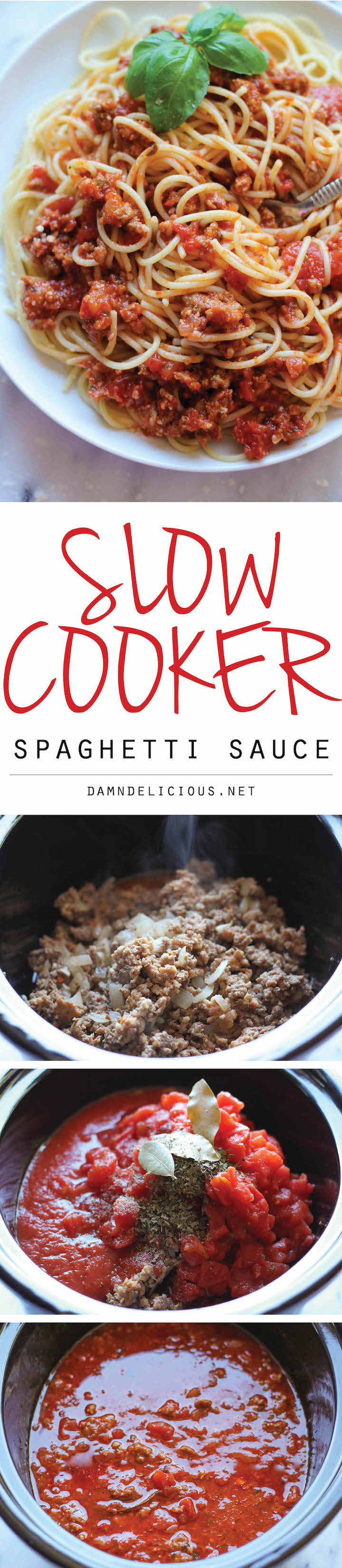Slow Cooker Spaghetti Sauce - A rich and meaty spaghetti sauce easily made in the crockpot with just 10 min prep!