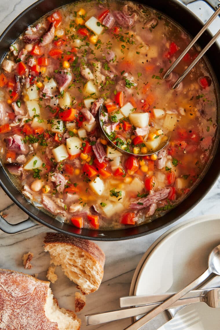 Leftover Hambone Soup - Use up your leftover hambone to make this cozy, hearty soup loaded with tons of veggies and chunks of sweet ham!