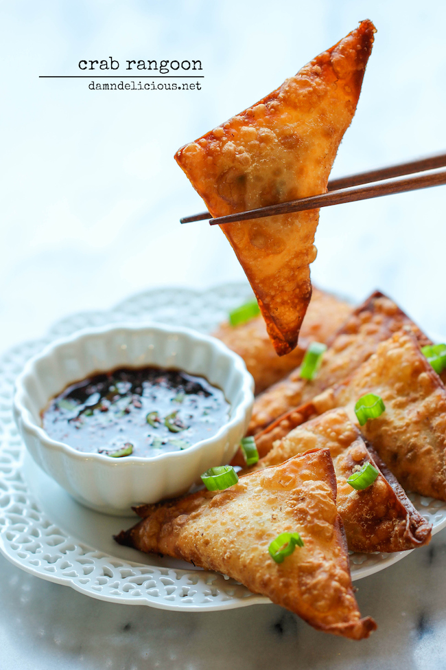 Crab Rangoon - This crisp, fried wonton is loaded with cream cheese and crab goodness, and it's an absolute party favorite!