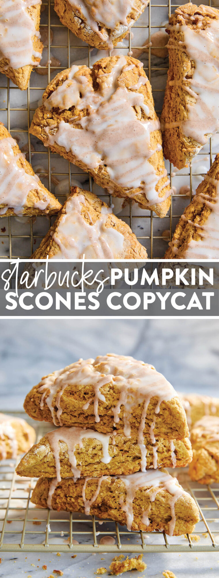 Starbucks Pumpkin Scones Copycat Recipe - Incredibly easy to make and even tastier than Starbucks! And that drizzle of glaze on top, SO GOOD!