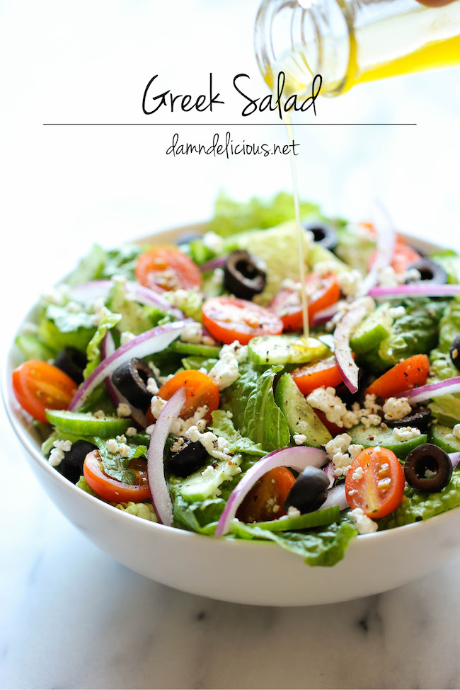 Greek Salad - This healthy Greek salad is absolutely amazing when tossed in a light and refreshing lemon vinaigrette!