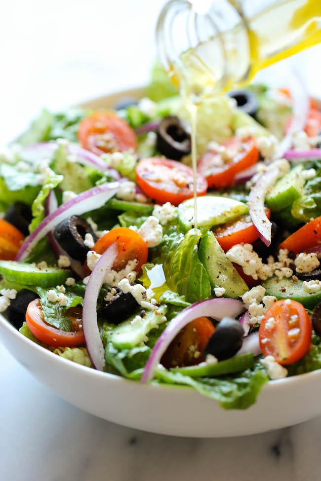 Greek Salad - This healthy Greek salad is absolutely amazing when tossed in a light and refreshing lemon vinaigrette!