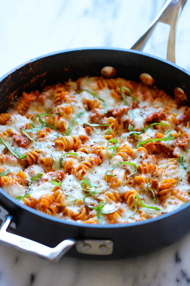 One Pot Baked Ziti - An incredibly easy, no-fuss baked ziti - even the pasta gets cooked right in the pan!