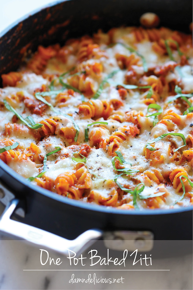 One Pot Baked Ziti - An incredibly easy, no-fuss baked ziti - even the pasta gets cooked right in the pan!