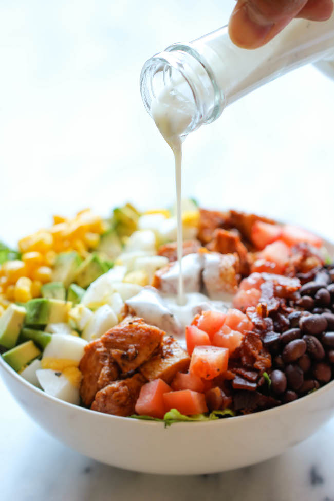 BBQ Chicken Cobb Salad - Healthy, hearty, quick and easy with an incredibly creamy buttermilk ranch dressing that is absolutely to die for!