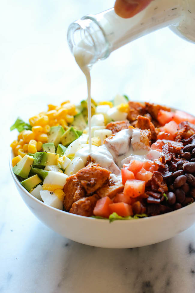 BBQ Chicken Cobb Salad - Healthy, hearty, quick and easy with an incredibly creamy buttermilk ranch dressing that is absolutely to die for!