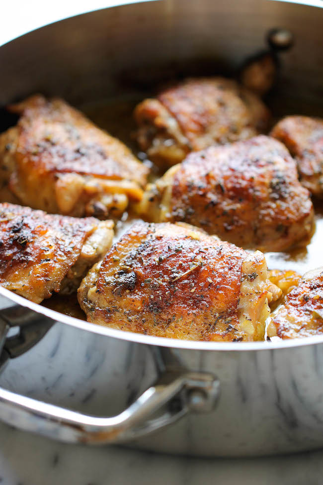 Pan Roasted Lemon Chicken - These chicken thighs are amazingly crisp and flavorful, and you won't believe how easy this is to make!