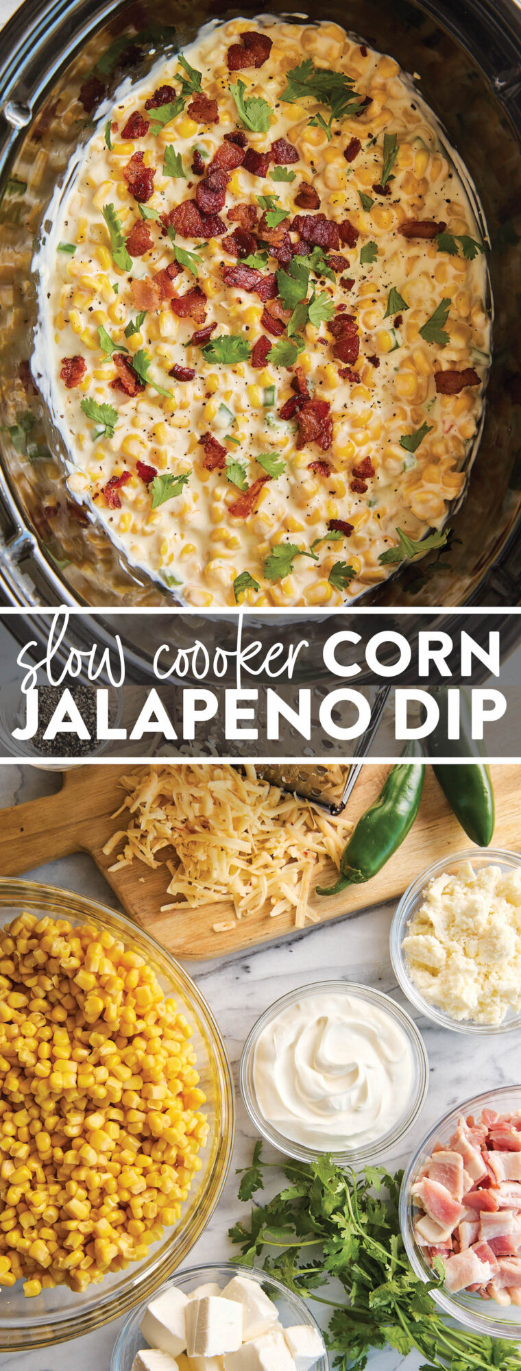 Slow Cooker Corn and Jalapeño Dip - The creamiest, easiest dip ever! Perfect for big family gatherings + game day. A huge crowd-pleaser, too!