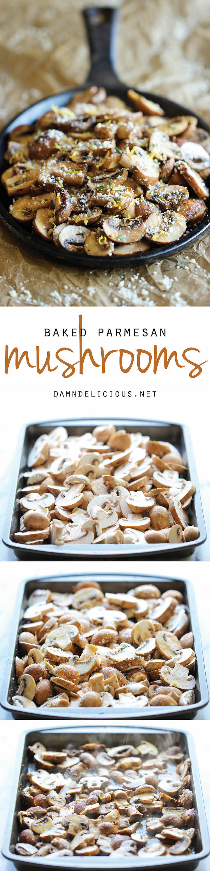 Baked Parmesan Mushrooms - The easiest, most flavorful mushrooms you will ever make, baked with parmesan, thyme and lemon goodness!