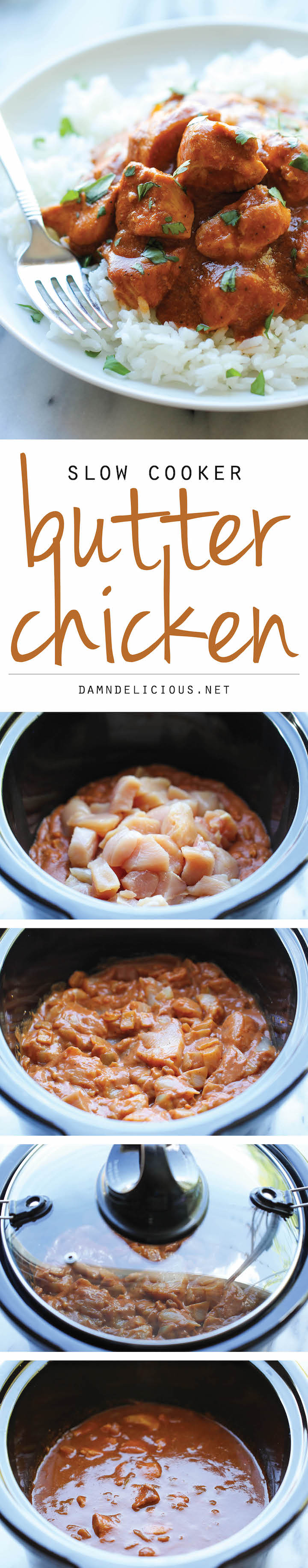 Slow Cooker Butter Chicken - Skip the take-out and try this super easy, lightened-up creamy butter chicken right in the crockpot!