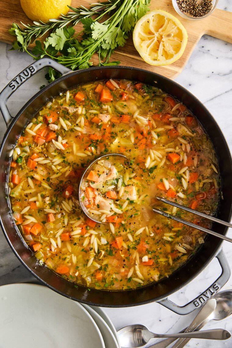 Lemon Chicken Orzo Soup - Chockfull of hearty veggies and tender chicken in a refreshing lemony broth. It is PURE COMFORT in a bowl!