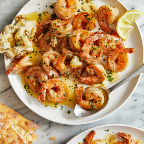 Make perfectly, buttery grilled shrimp with this cast iron shrimp pan