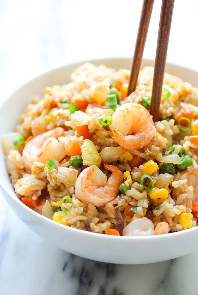 Shrimp Fried Rice - Why order take-out? This homemade version is so much healthier, cheaper and tastes a million times better!