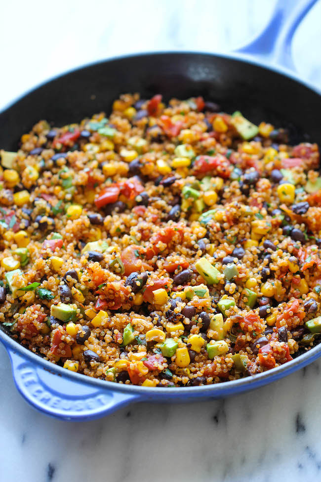 One Pan Mexican Quinoa - Wonderfully light, healthy and nutritious. And it’s so easy to make – even the quinoa is cooked right in the pan!