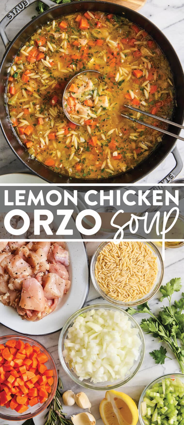 Lemon Chicken Orzo Soup - Chockfull of hearty veggies and tender chicken in a refreshing lemony broth. It is PURE COMFORT in a bowl!