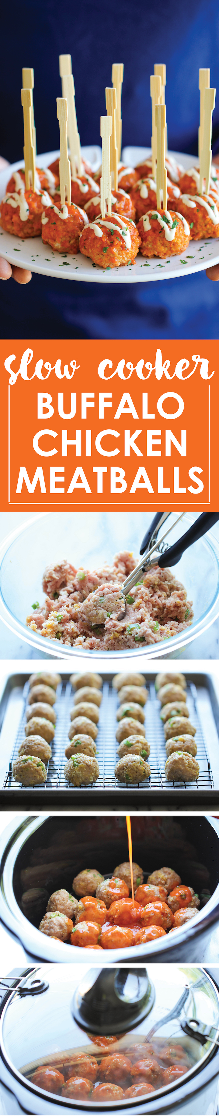 Slow Cooker Buffalo Chicken Meatballs - A lighter, healthier alternative to buffalo wings that you can make right in the slow cooker!