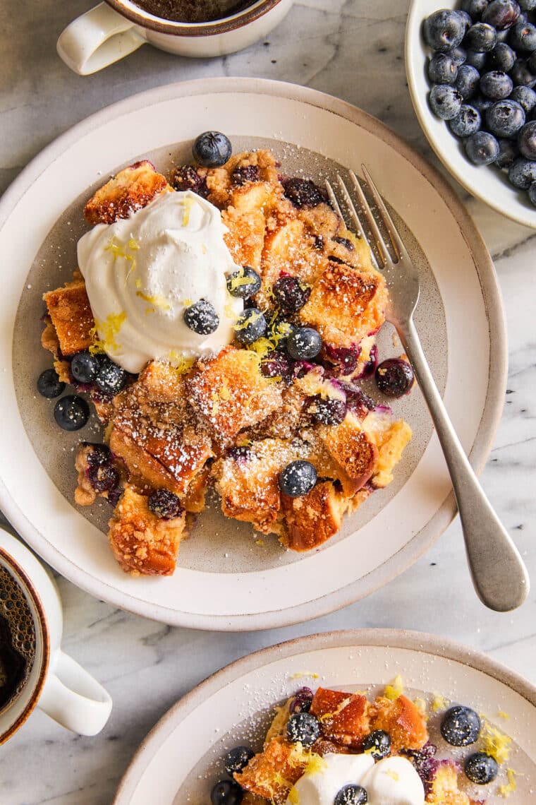 Baked Blueberry Lemon French Toast - No stress, no fuss breakfast! Prep the night before or freeze as needed. Easy, simple and company worthy!