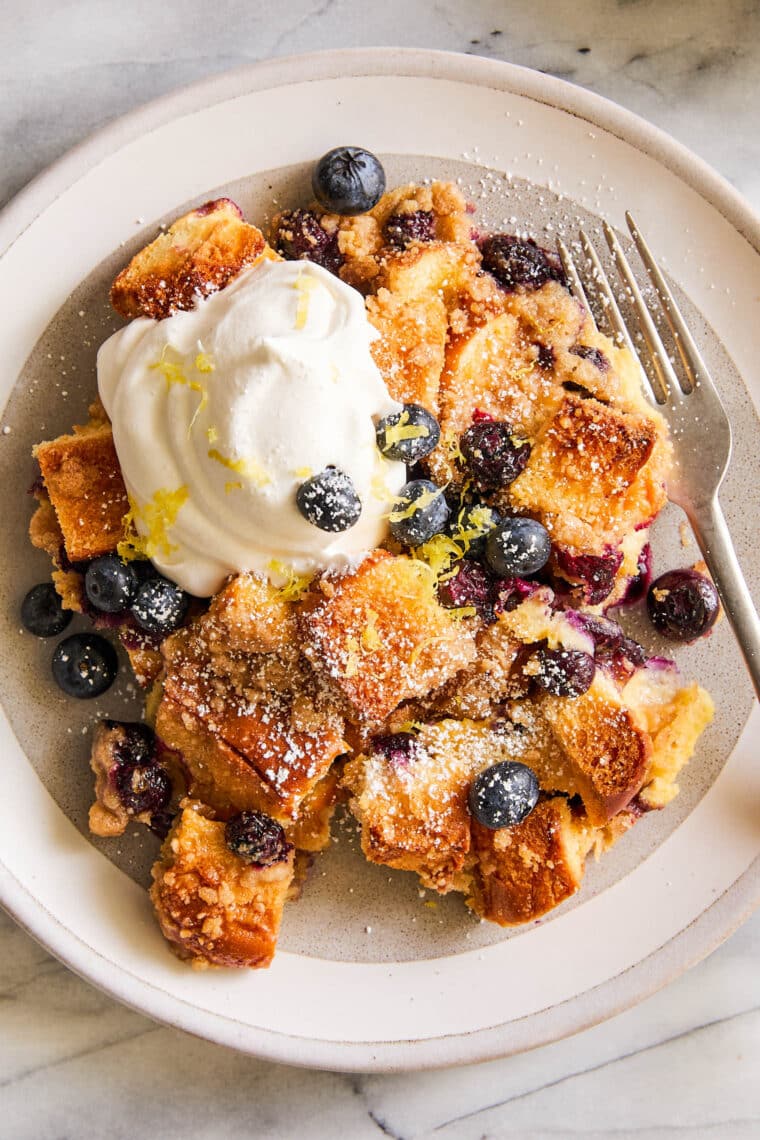 Baked Blueberry Lemon French Toast - No stress, no fuss breakfast! Prep the night before or freeze as needed. Easy, simple and company worthy!