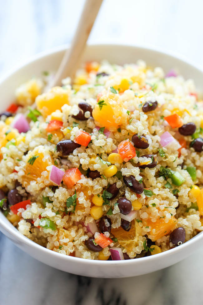 Black Bean Quinoa Salad - A light and healthy quinoa salad tossed in a refreshing orange vinaigrette, chockfull of protein and fiber!