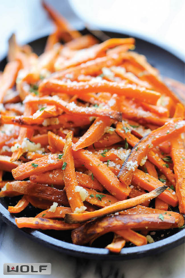 Baked Garlic Sweet Potato Fries - Amazingly crisp on the outside and tender on the inside, and so much better than the fried version!