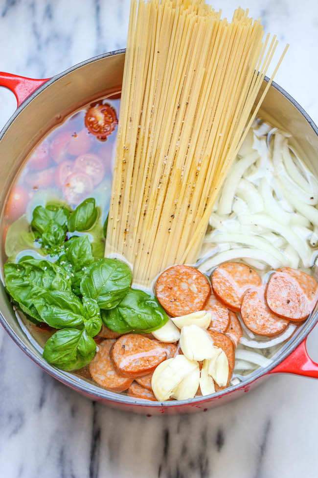 One Pot Andouille Sausage Skillet Pasta - Damn Delicious