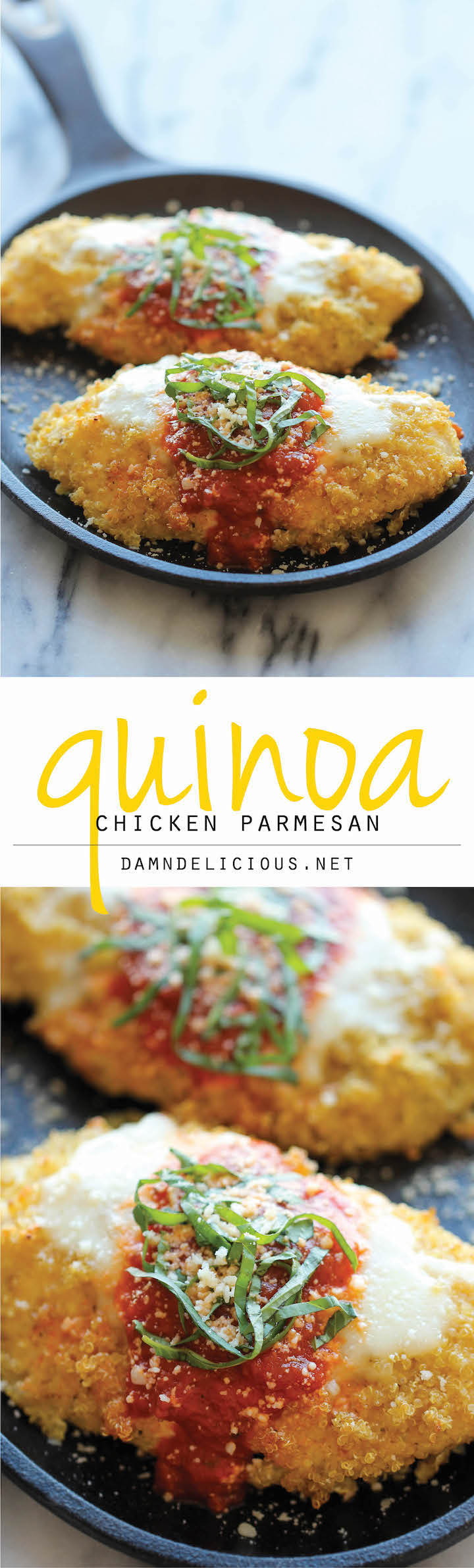 Quinoa Chicken Parmesan - With an amazingly crisp quinoa crust, you'll never guess that this is actually so healthy!