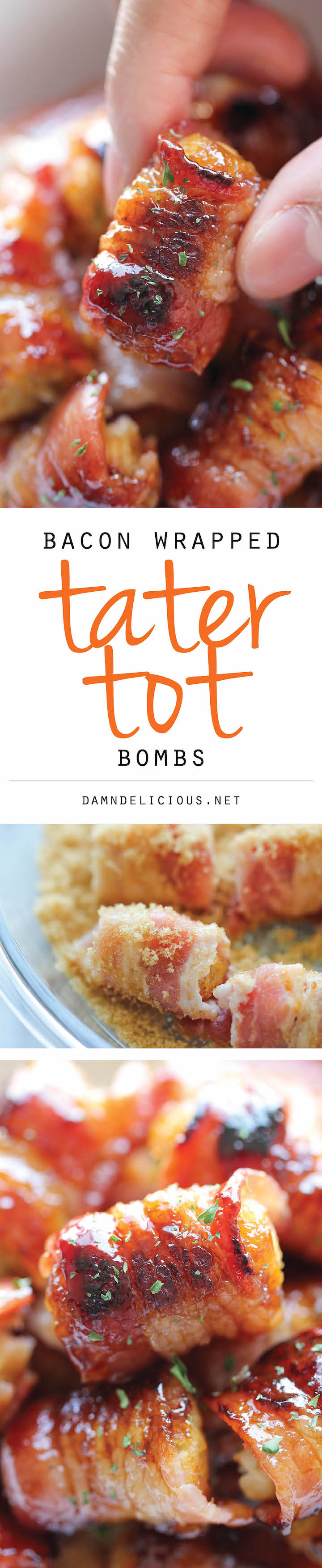 Bacon Wrapped Tater Tot Bombs - The most amazing tater tots ever. It's so good, you'll want to double or triple the recipe!