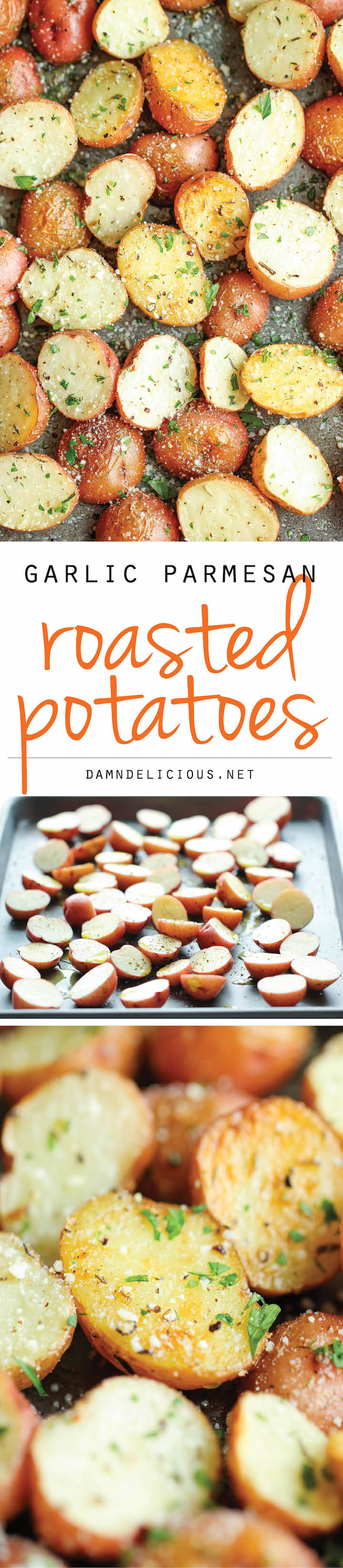 Garlic Parmesan Roasted Potatoes - These buttery garlic potatoes are tossed with Parmesan goodness and roasted to crisp-tender perfection!