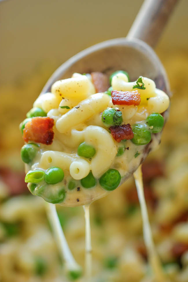 Bacon and Pea Macaroni & Cheese - You'll never guess that this unbelievably creamy, cheesy mac and cheese is actually lightened up!