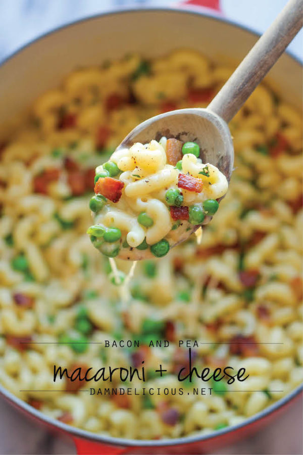 Bacon and Pea Macaroni & Cheese Damn Delicious
