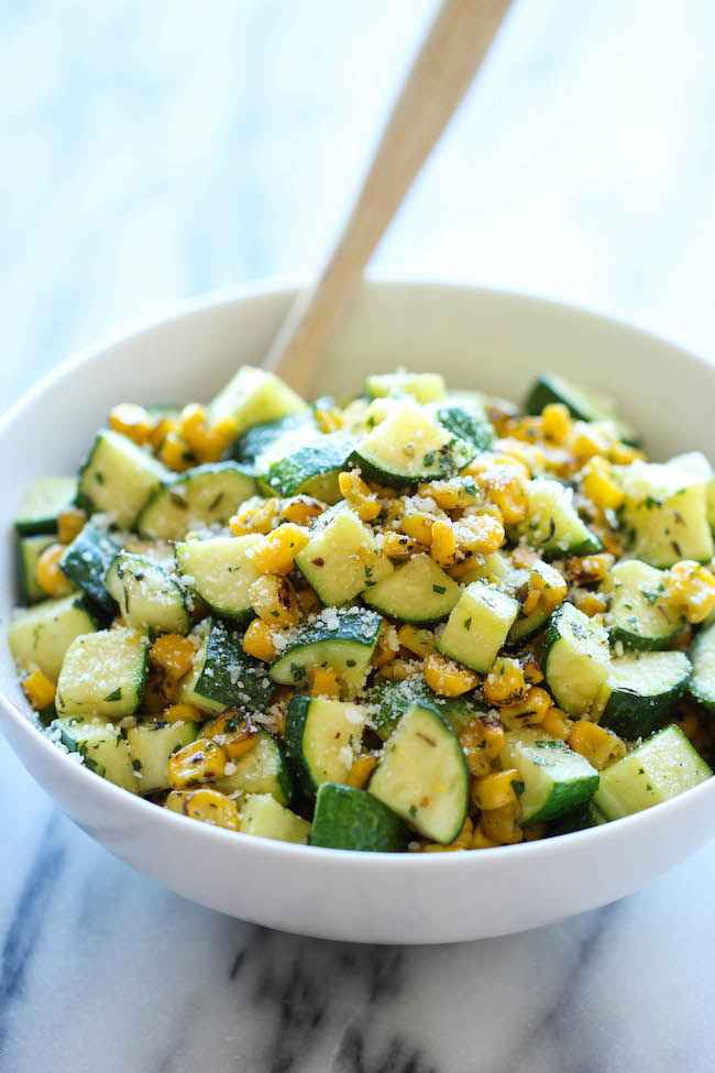 Parmesan Zucchini and Corn - A healthy 10 minute side dish to dress up any meal. It's so simple yet full of flavor!