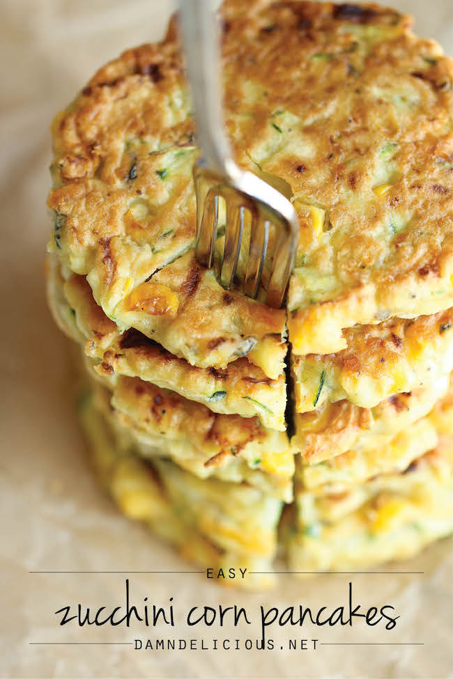 Zucchini Corn Pancakes - Super easy pancakes perfect as a side dish or appetizer. And best of all, they don't even taste "healthy"!