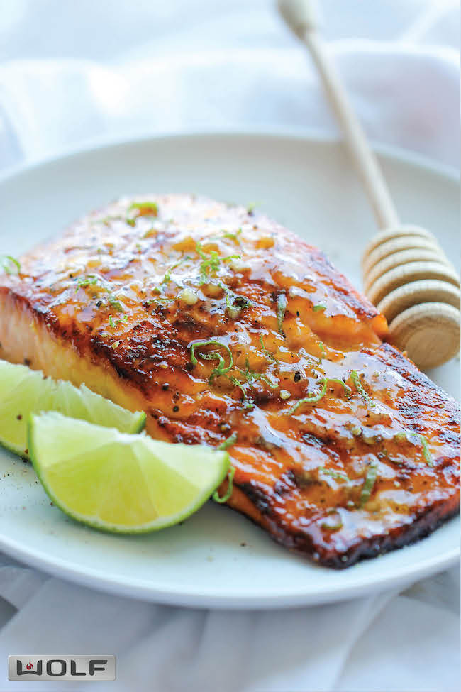 Honey Glazed Salmon - The easiest, most flavorful salmon you will ever make. And that browned butter lime sauce is to die for!