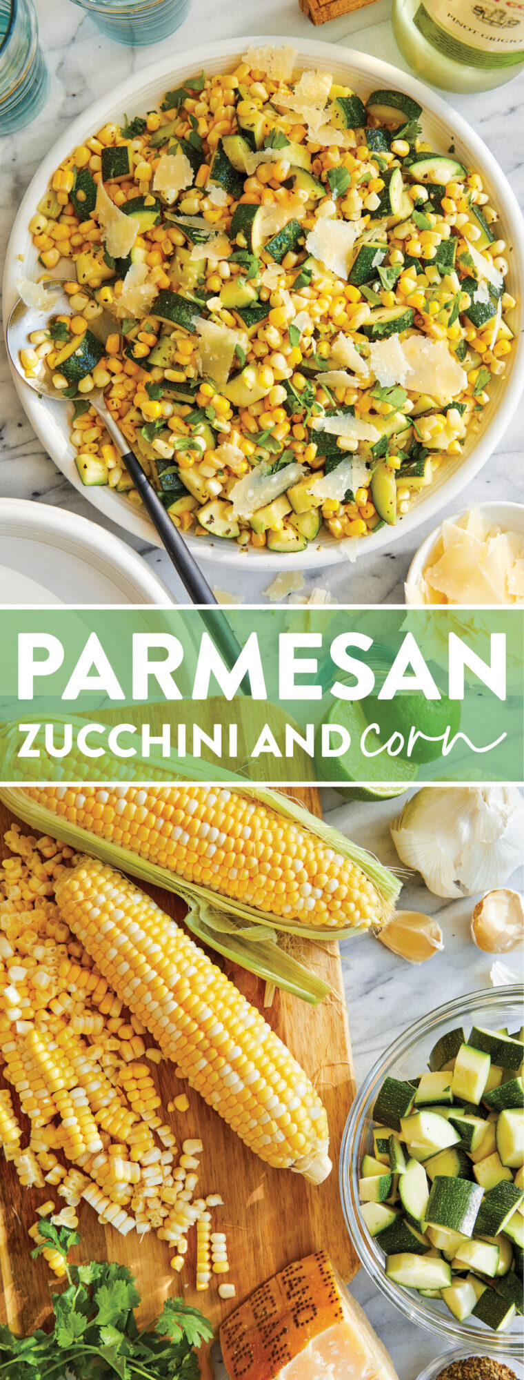 Parmesan Zucchini and Corn - A healthy 10 minute zucchini side dish to dress up any meal. It's so simple yet full of flavor! SO SO GOOD.