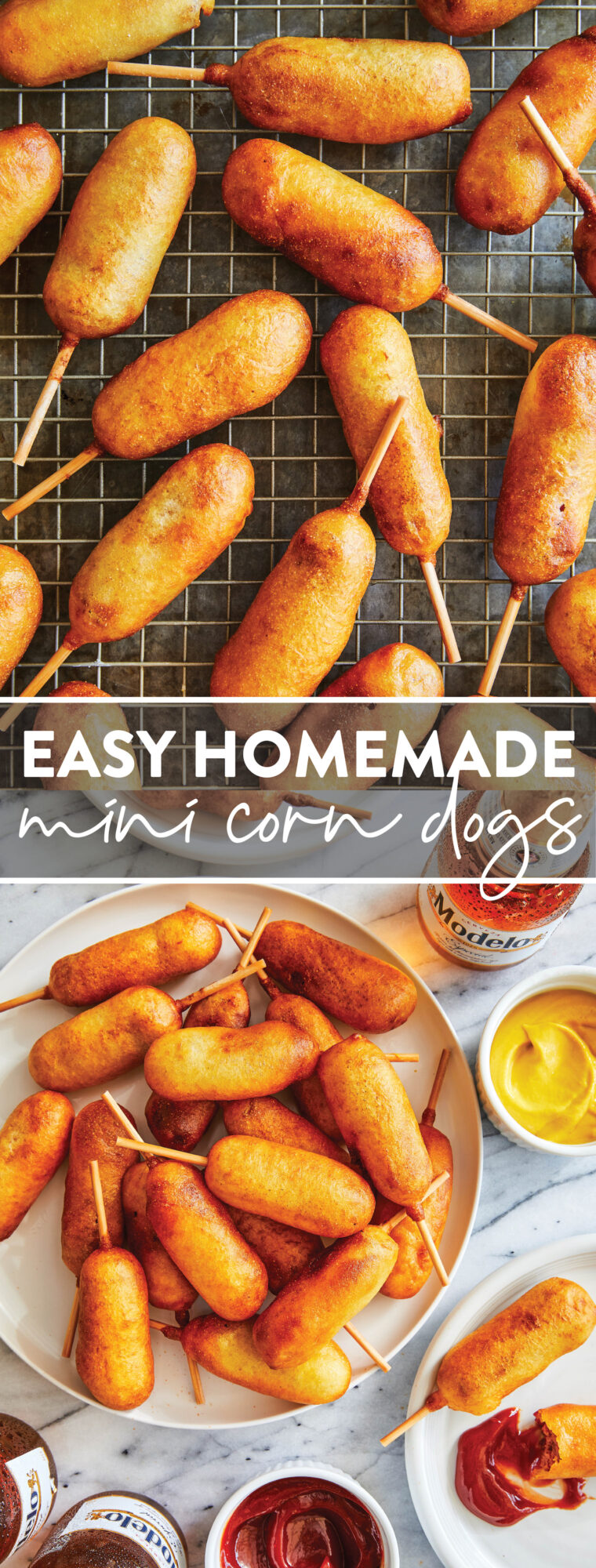 Easy Homemade Mini Corn Dogs - The best corn dogs you can make right at home - tastes just like the state fair. Sure to be a family favorite!