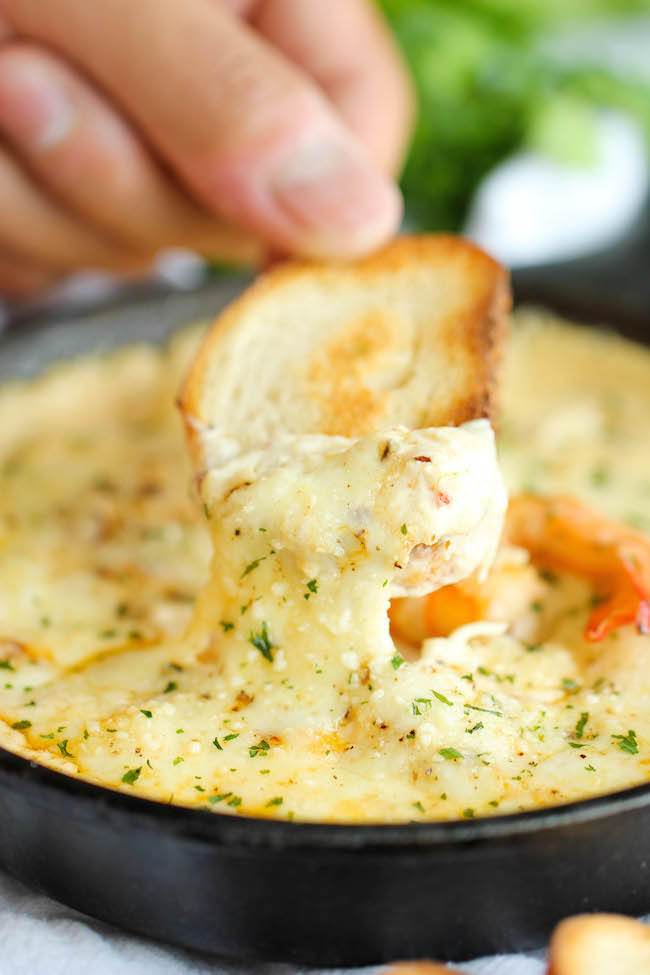 Shrimp Scampi Dip - One of the best (and easiest) dips I’ve ever had, baked to absolute creamy, cheesy perfection!