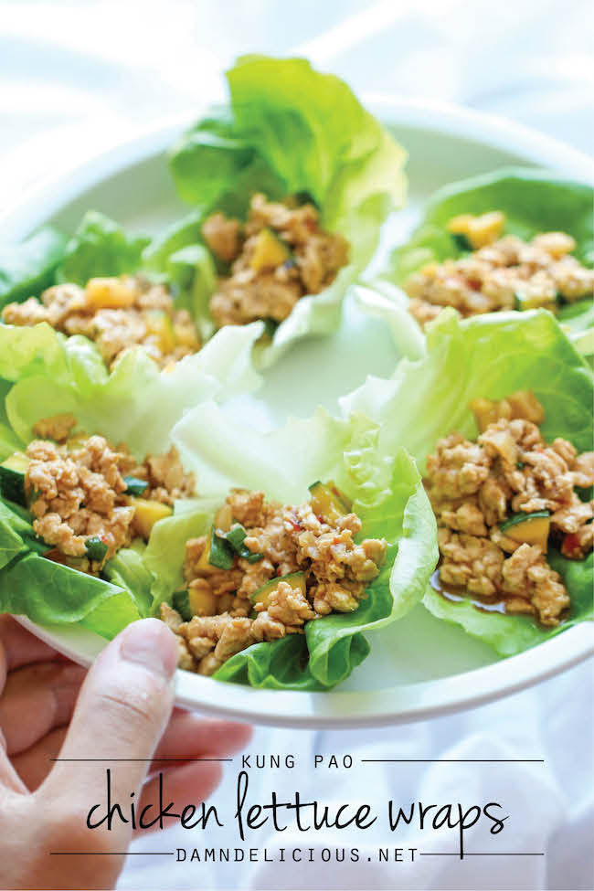 Kung Pao Chicken Lettuce Wraps - A take-out favorite made healthy + low-carb! And this comes together in just 20 min from start to finish!