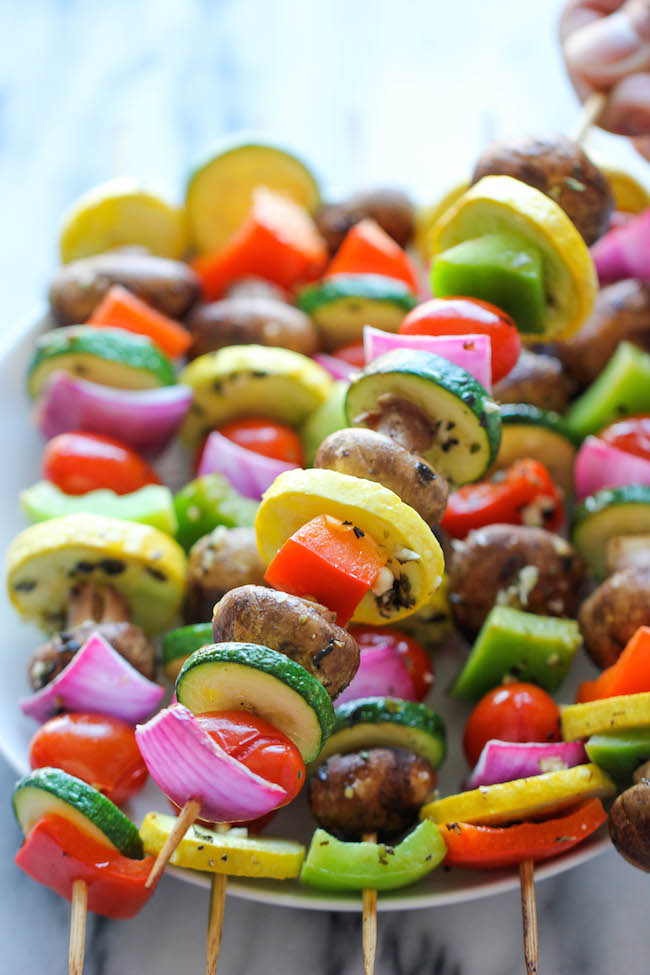 Vegetable Kabobs - These marinated fresh veggie kabobs are packed with tons of flavor - perfect as a healthy side dish to any meal!