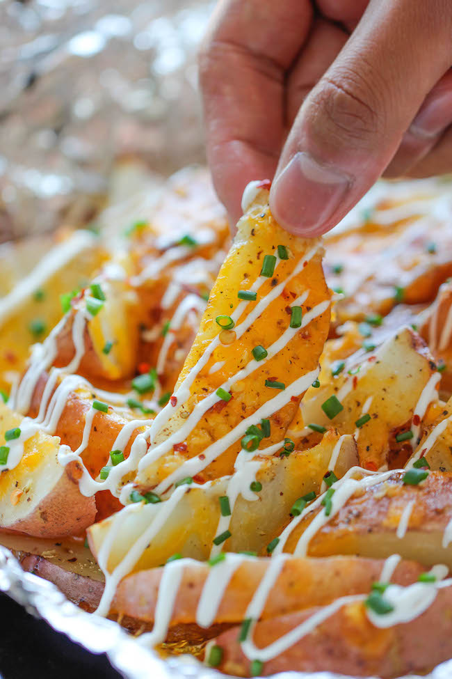 Cheesy Garlic Fries in Foil - The easiest, cheesiest fries you will ever make in foil packets, baked to absolute crisp perfection!