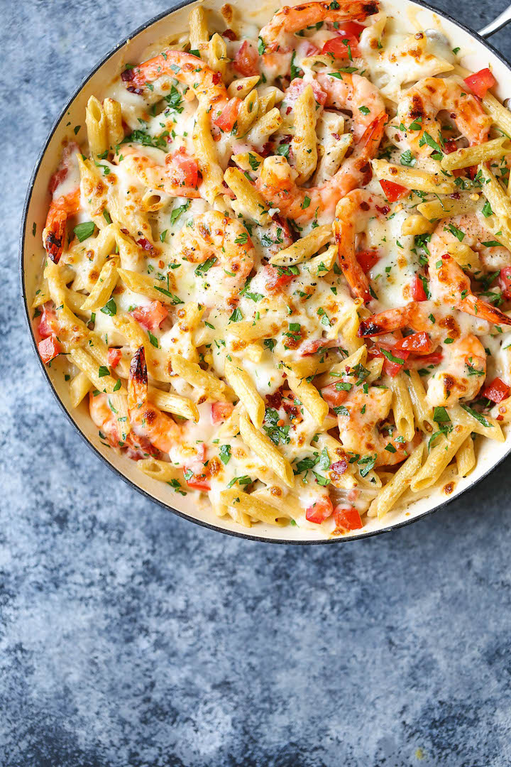 Skinny Shrimp Alfredo Pasta Bake - Damn Delicious