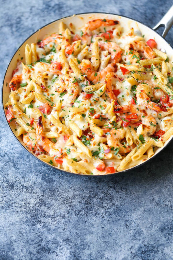 Skinny Shrimp Alfredo Pasta Bake - Damn Delicious