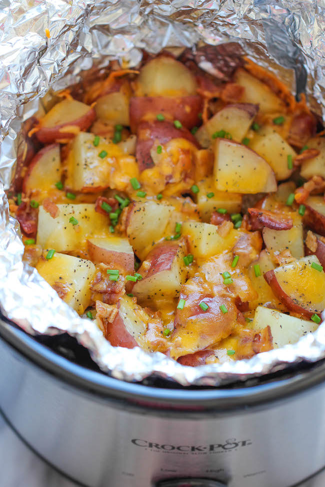 Slow Cooker Cheesy Bacon Ranch Potatoes - Damn Delicious