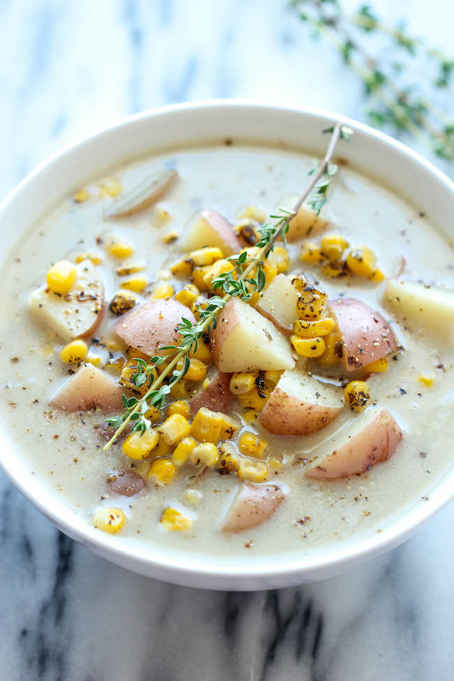 Slow Cooker Potato and Corn Chowder - The easiest chowder you will ever make. Throw everything in the crockpot and you're set! Easy peasy!